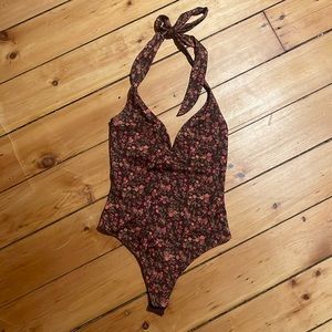 Free People Floral Halter Bodysuit